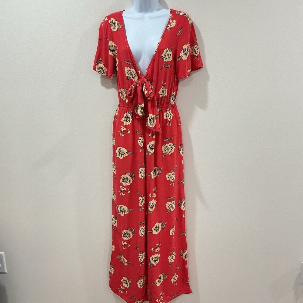 Band of Gypsies‎ Women's Jumpsuit Size M Brown Orange Floral Shortsleeve V Neck
